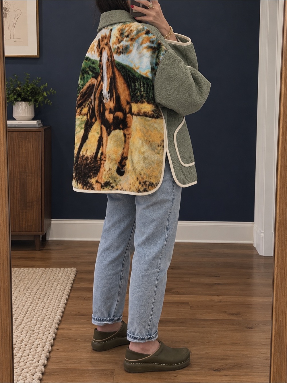 Handmade Quilt Coat Vintage Horse Throw New Size M/L Oversized
